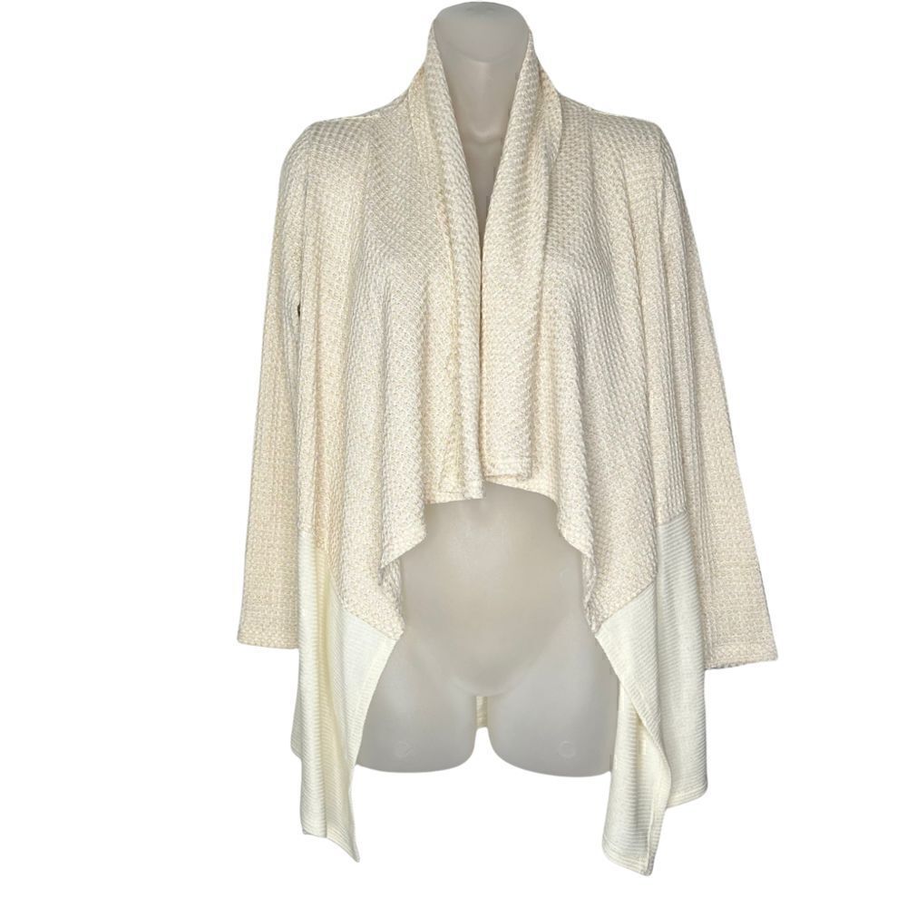 Juicy Couture Open Front Cardigan Gold/Cream Thread Waffle Knit XS NWOT
